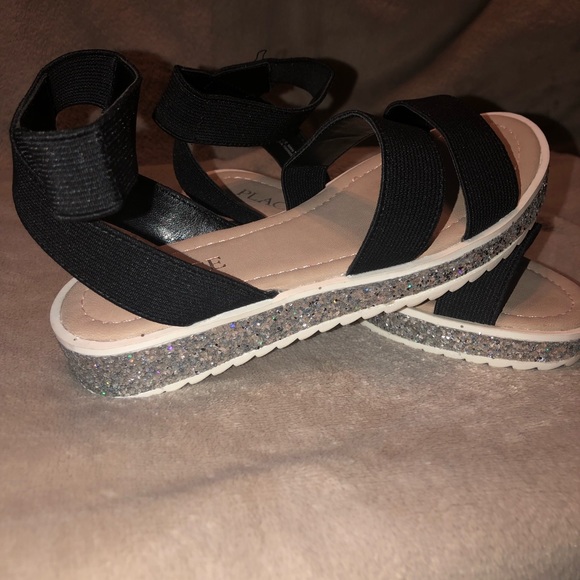 Girls elastic platform sandals with glitter sole - Picture 3 of 6